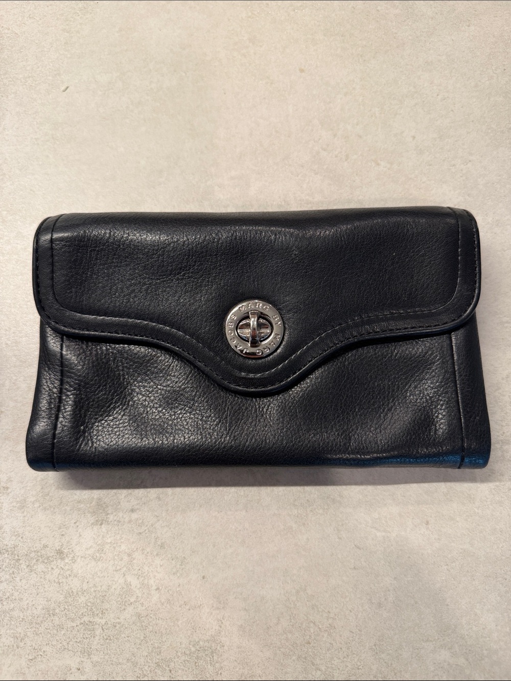 Marc by Marc Jacobs Soft Black Leather Turnlock Wallet Silver Hardware